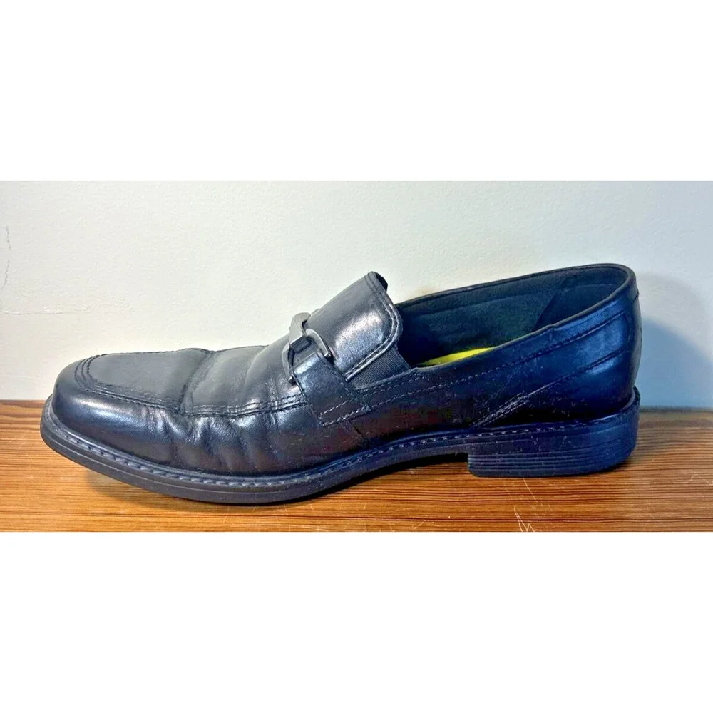 Bostonian Men Size 9 Dress Shoes Black Leather Pull On Buckle Top Loafer 21938
